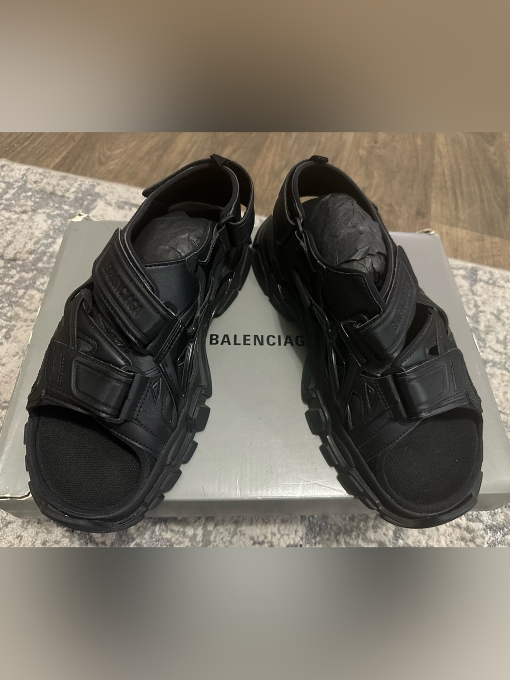 Balenciaga Black Men's Sporty Leather Strap Sandals size 43